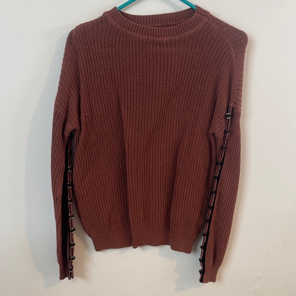 Gilded Intent Rust Sweater with Side Buckle Accents